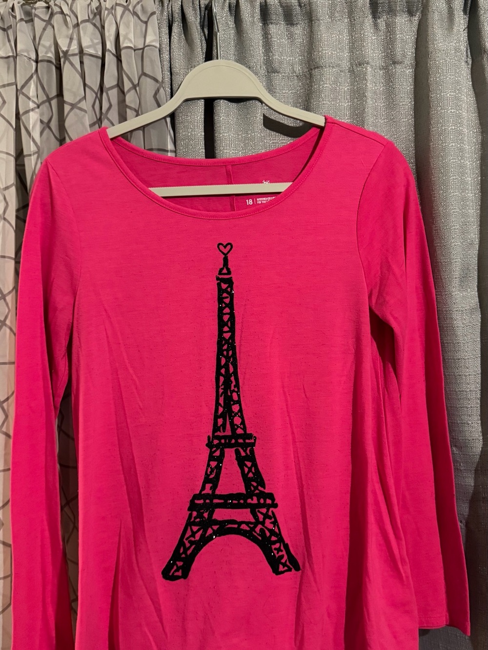 Justice Hot Pink Long Sleeve Tee with Black Eiffel Tower
